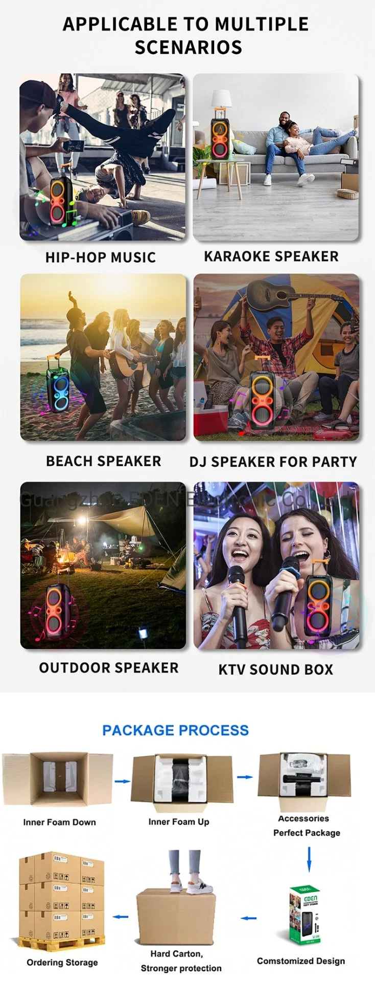 2022 Private Speaker High Power PA Audio Dual 10 Inch Wireless Bluetooth DJ Disco Karaoke Woofer Party Speakers with Built in Amplifier Caixa De Son De 100W