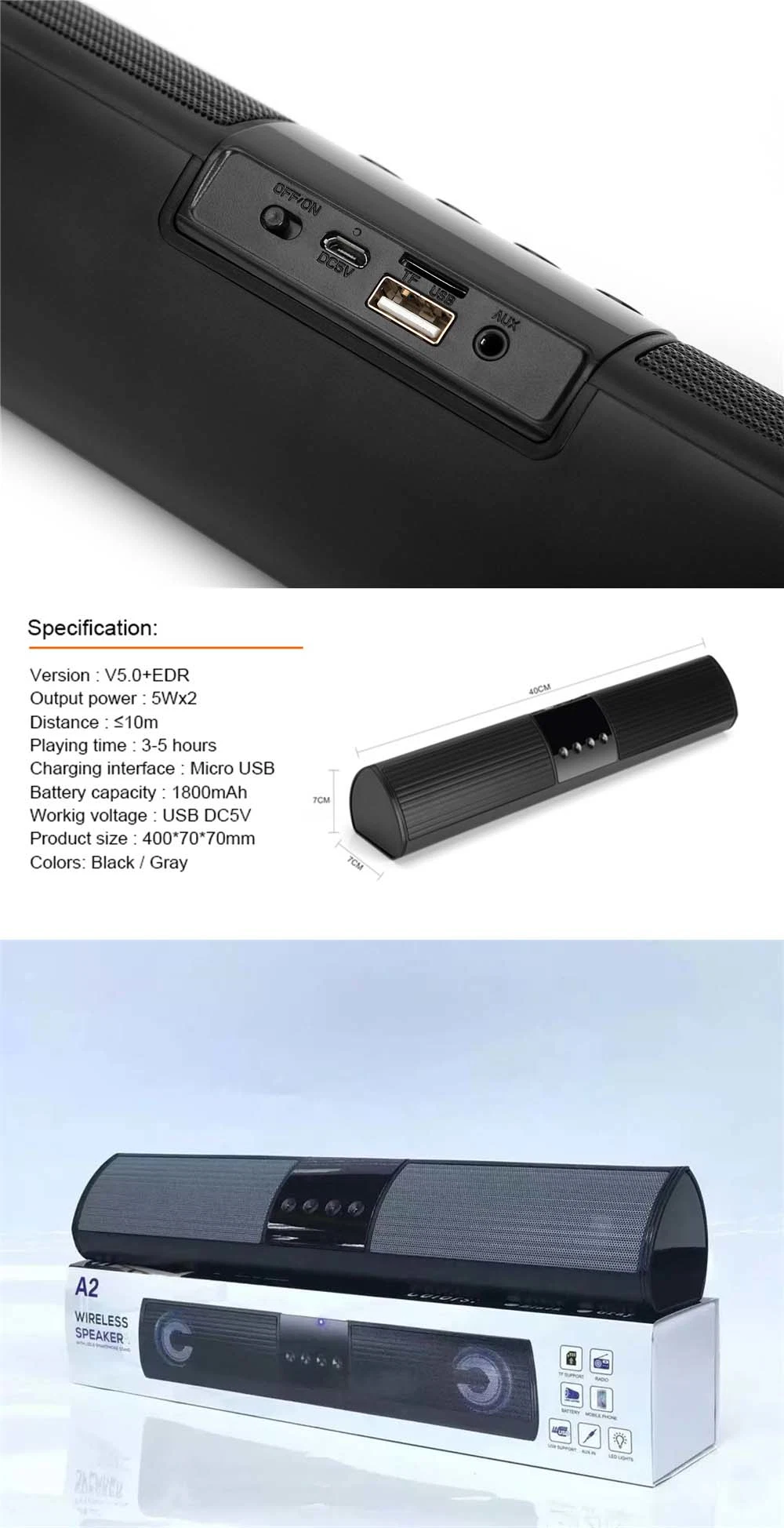 A2 Home Theater Long Strip Audio Wireless Speakers Sound Bar